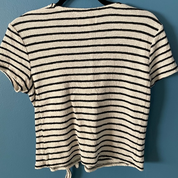 Texture And Thread Madewell Striped Cotton Tie Front Shirt, White and Black - Picture 2 of 4